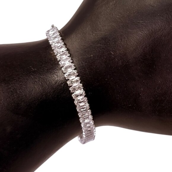 Slider Tennis Bracelet Sterling Overlay Made with Swarovski Baguette Crystals - Picture 7 of 16